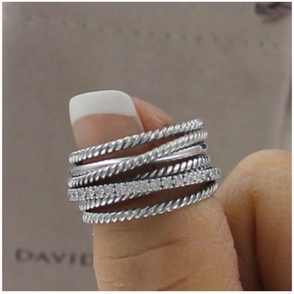David Yurman Wide Crossover Pave Diamond Ring